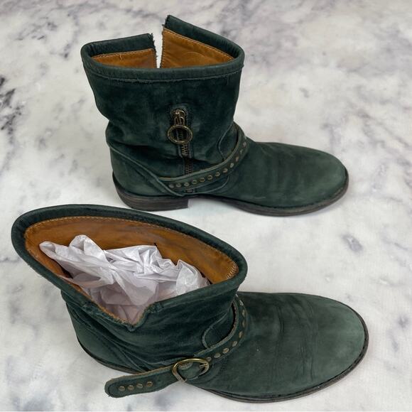 Fiorentini + Baker Dark Green Nubuck Suede Moto Biker Boots - Picture 3 of 11